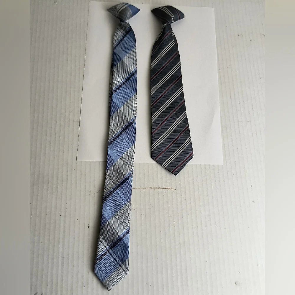 Stylish Blue and Gray Kids' Plaid Clip-On Ties Set Of 2